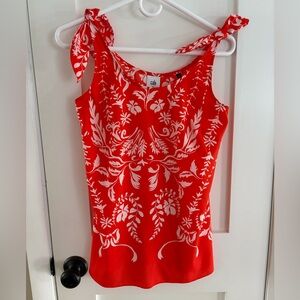 CAbi Red and White Floral Top